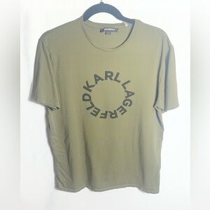 Karl Lagerfeld Paris Men's Olive Green Logo Graphic Short Sleeve T-Shirt Size M